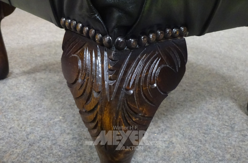 Fußhocker, Mahagoni mit Leder grün