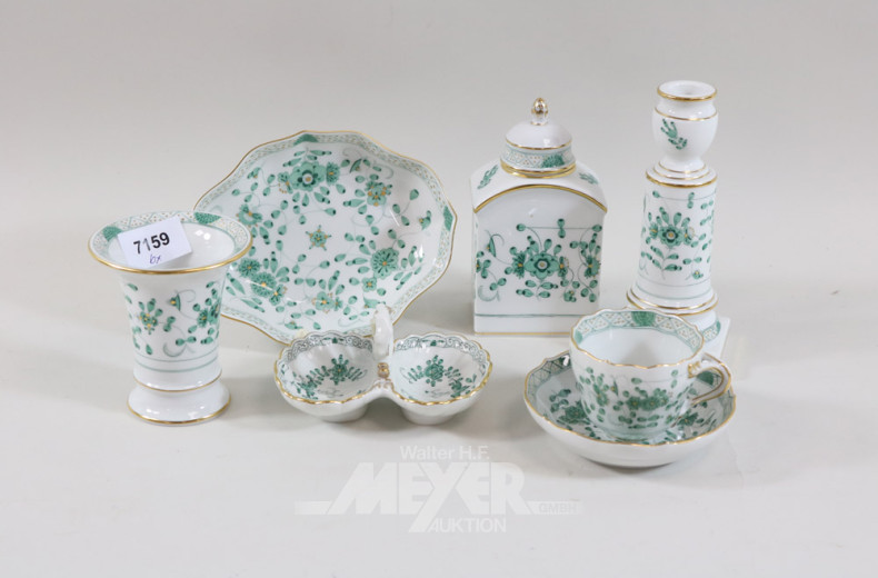 6 Teile Porzellan, MEISSEN, ind. grün: