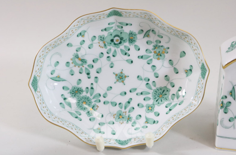 6 Teile Porzellan, MEISSEN, ind. grün: