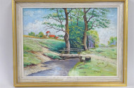 kl. Gemälde ''Steg über Bachlauf''