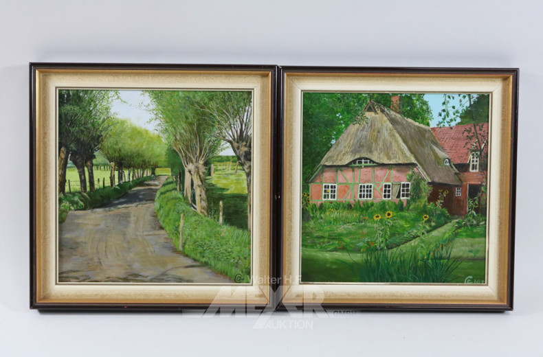 Paar Gemälde ''Gehöft und Allee'',