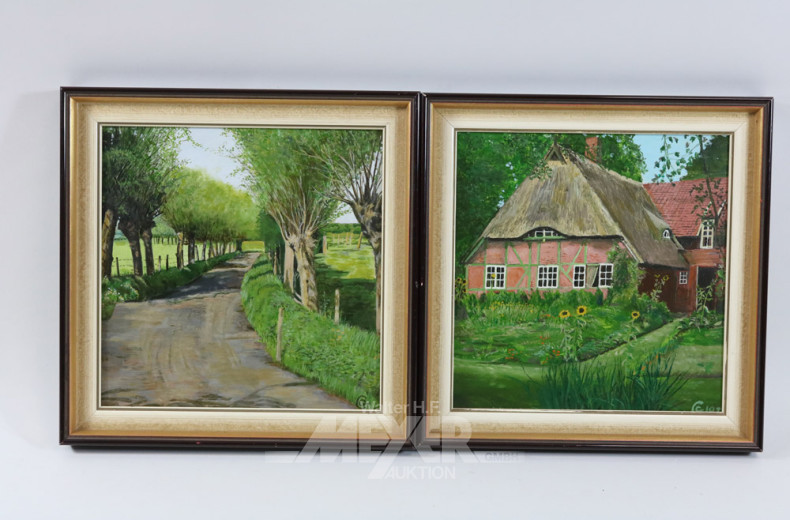 Paar Gemälde ''Gehöft und Allee'',