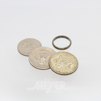 3 Münzen 2½ US-Dollar, 1 Silberring