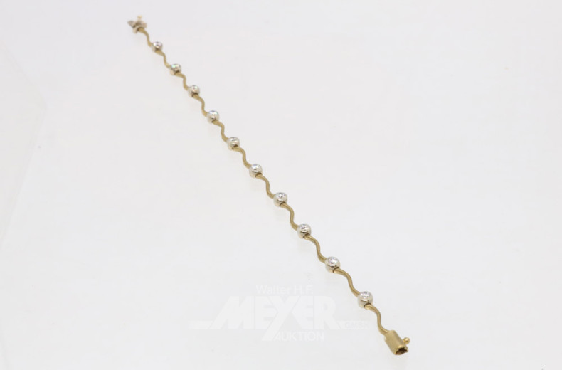 Armband, 375er GG, mit 10 weißen