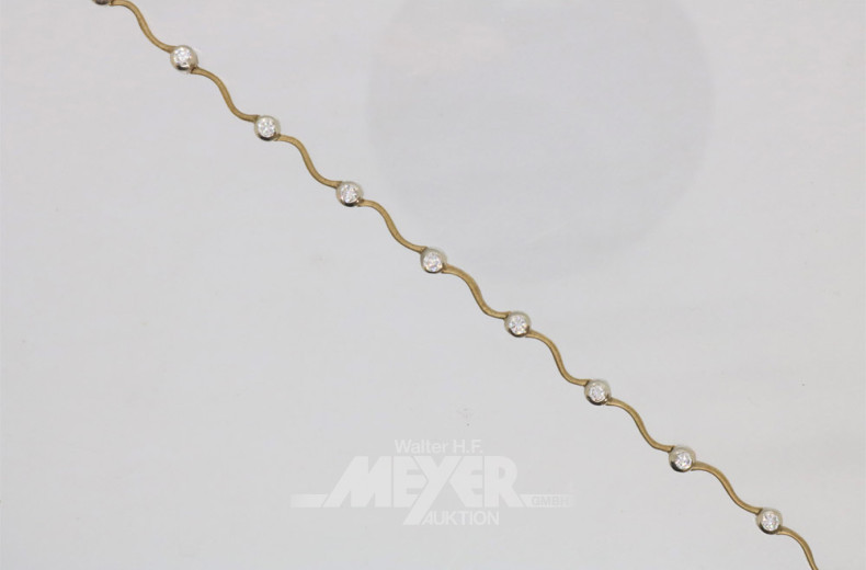 Armband, 375er GG, mit 10 weißen