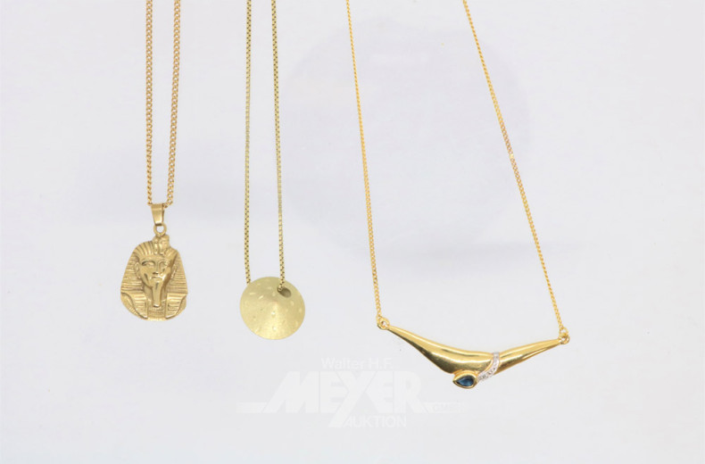 3 Ketten, 333er GG, mit Anhängern, ca. 9