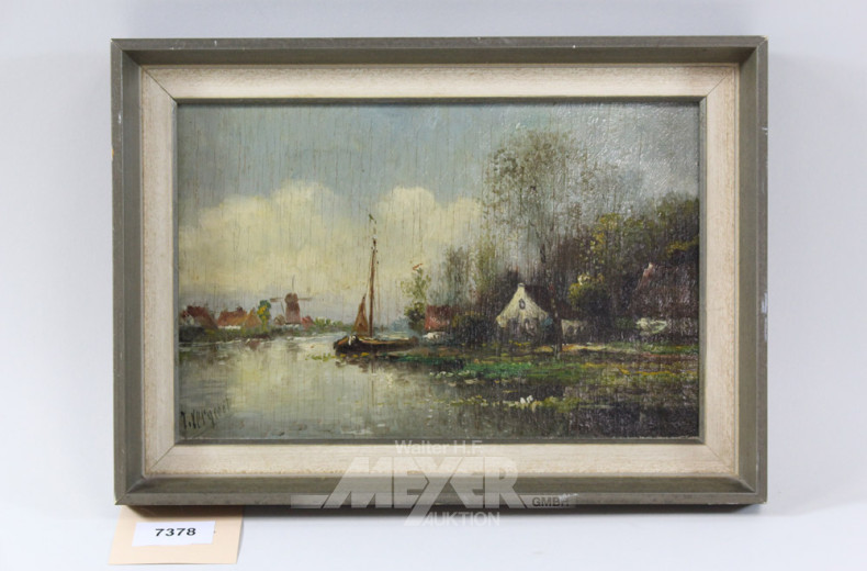 Gemälde ''Uferlandschaft mit Boot'',