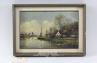 Gemälde ''Uferlandschaft mit Boot'',