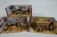 6 Miniatur-Holzpuppenszenen