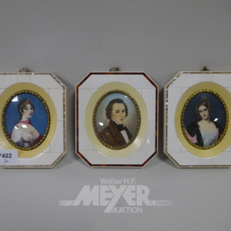 3 Miniaturen ''Damen- u. Herrenportraits''