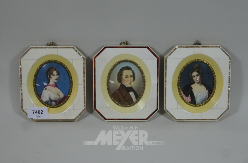 3 Miniaturen ''Damen- u. Herrenportraits''