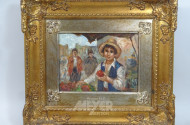 kl. Gemälde ''Junge mit Äpfeln''
