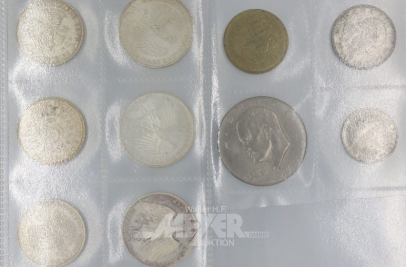 14 Münzen DM, Dollar etc.