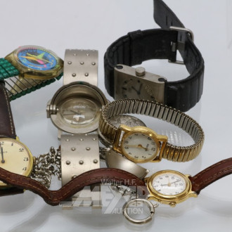 6 Armbanduhren, 1 Taschenuhr