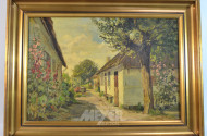 Gemälde ''Häuser mit Stockrosen''