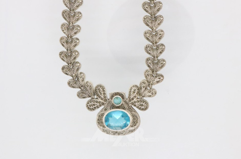 Collier und Ring passend, Silber mit