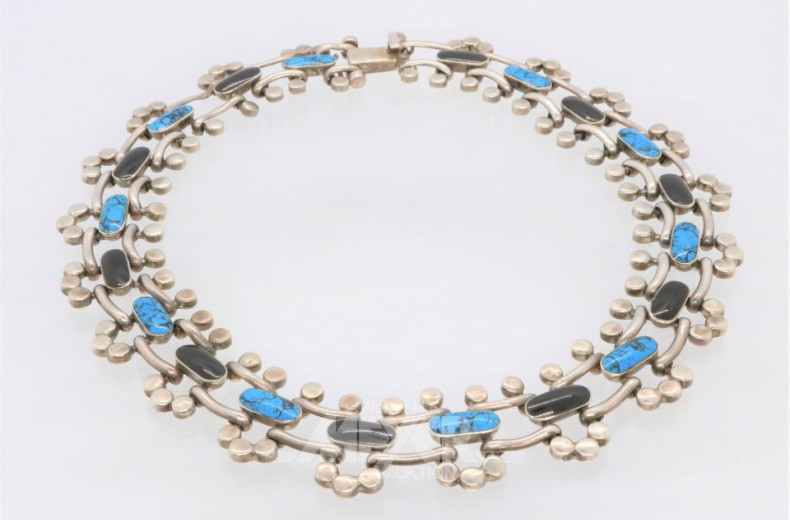 Collier, 925er Silber mit Farbelementen,