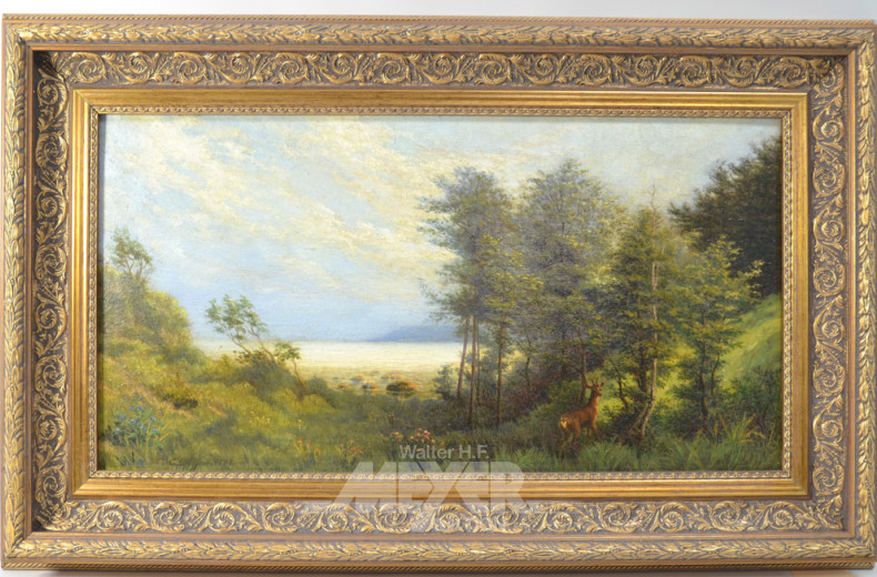 Gemälde ''Küste mit Wald und Rotwild''