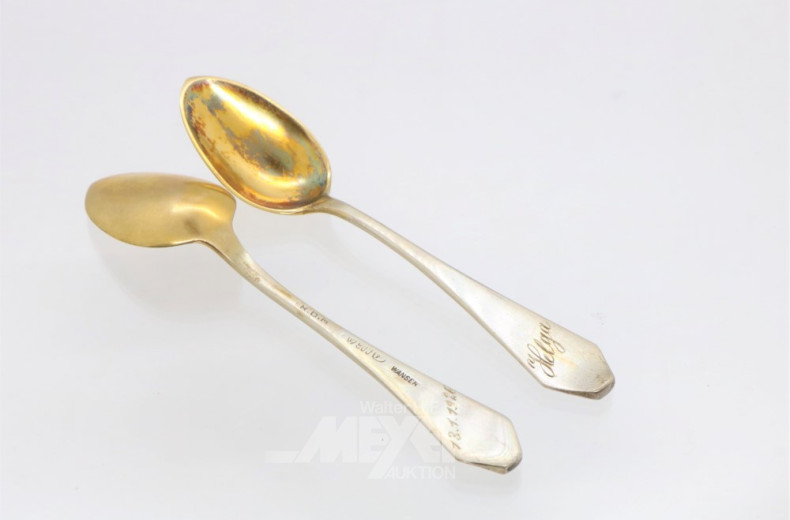 12 Kaffeelöffel, 800er Silber mit Gravur