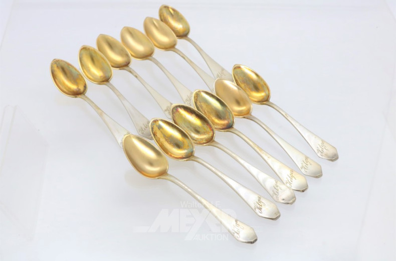 12 Kaffeelöffel, 800er Silber mit Gravur