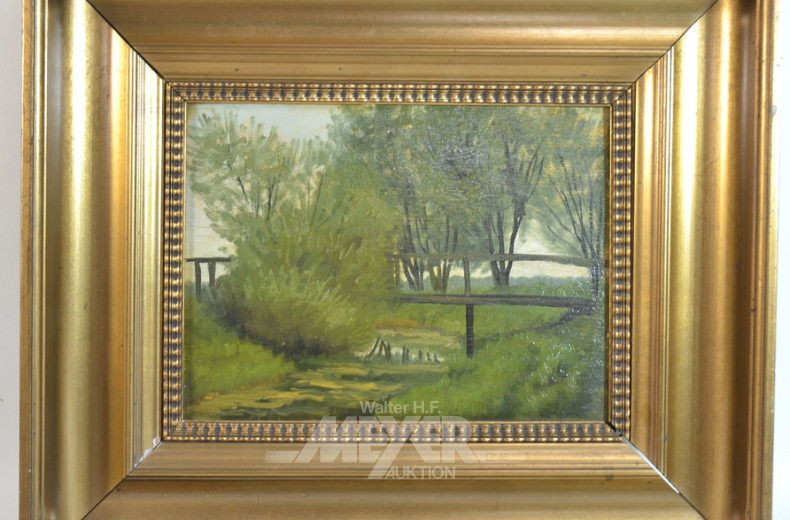 kl. Gemälde ''Parklandschaft mit Brücke''