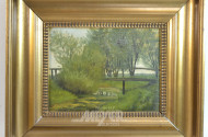 kl. Gemälde ''Parklandschaft mit Brücke''