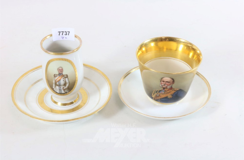 4 gr. Sammeltassen mit Medaillonmalerei