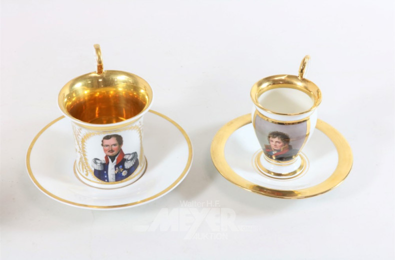 4 gr. Sammeltassen mit Medaillonmalerei