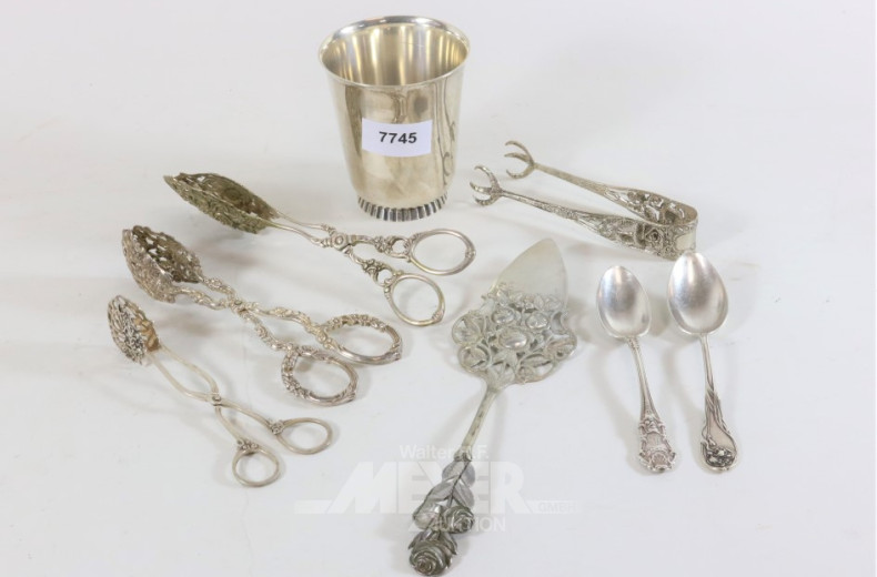 kl. Posten Vorlegebesteckteile, Silber: