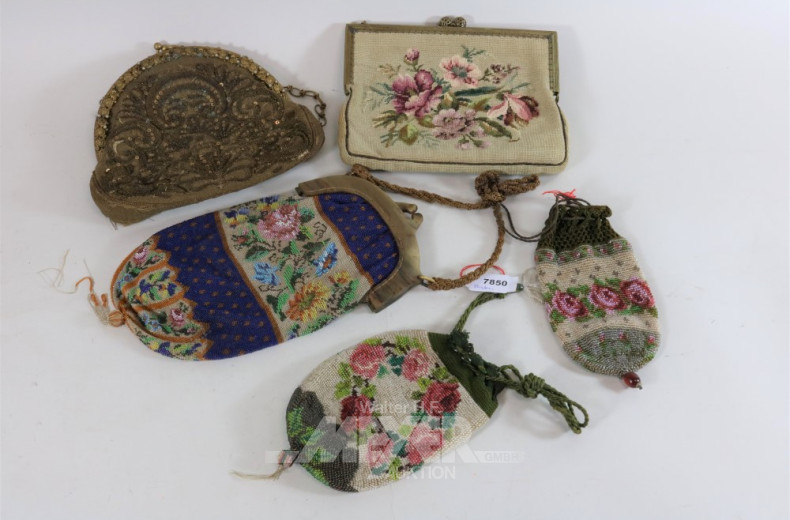 5 alte Perlen/Petidpoin-Stickereitaschen,