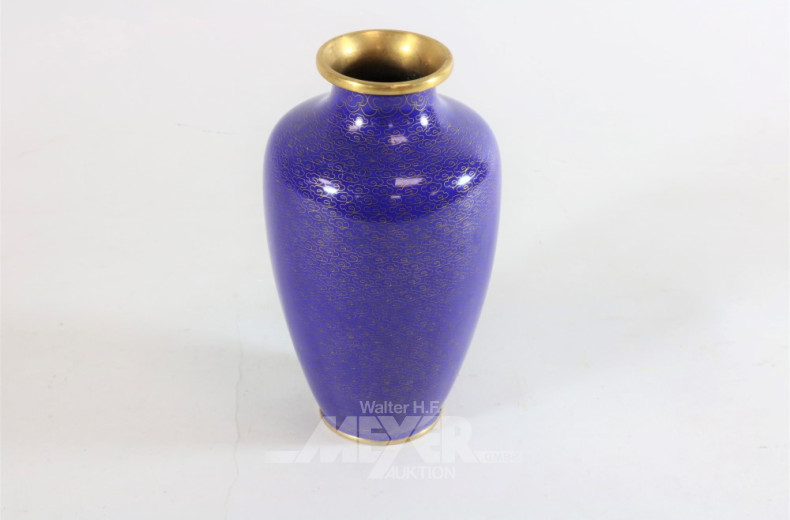 Cloisonnée-Vase, blau mit goldfarbener