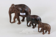 5 Dekorationen: 3 Holz-Elefanten,