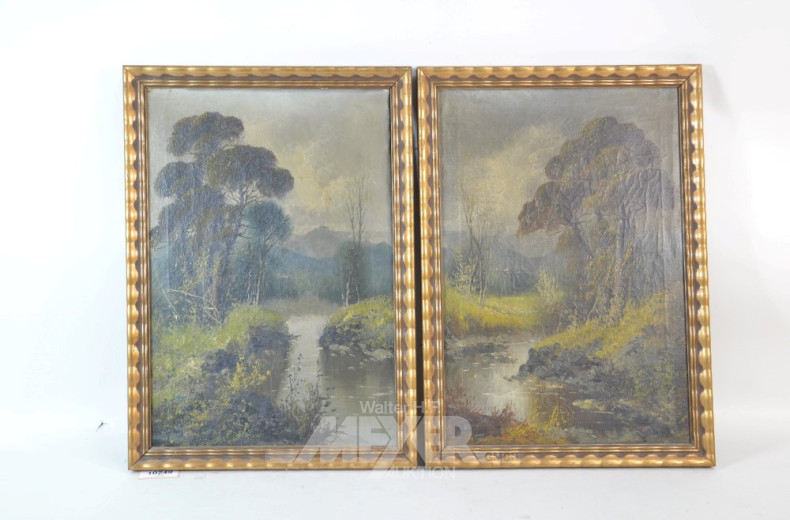 2 Gemälde ''Wald mit Bachlauf'' unsigniert