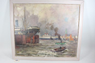 Gemälde ''Hamb. Hafen mit Stülcken Werft''