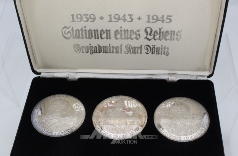 2 Etuis mit zus. 6 Silbermedaillen,