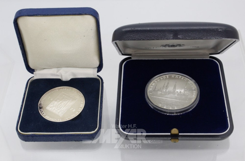 18 Silber-Gedenkmedaillen, in Einzeletuis,