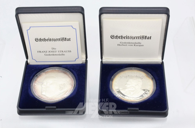 20 Silber-Gedenkmedaillen und -Barren,