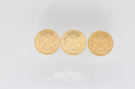 3 Goldmünzen 20 Mark, Deutsches Reich,