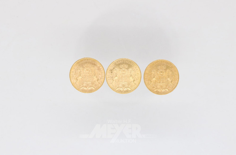 3 Goldmünzen 20 Mark, Deutsches Reich,