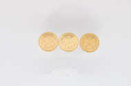 3 Goldmünzen 20 Mark, Deutsches Reich,