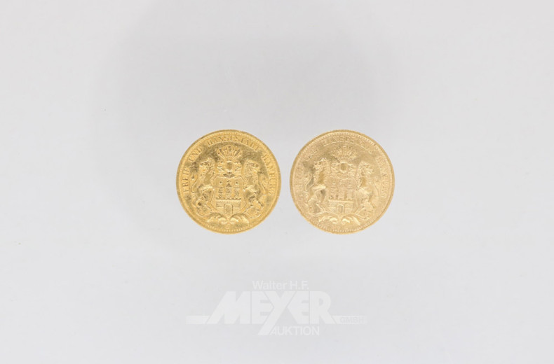 2 Goldmünzen 20 Mark, Deutsches Reich,