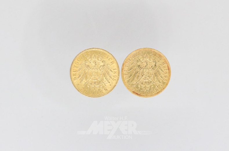 2 Goldmünzen 20 Mark, Deutsches Reich,