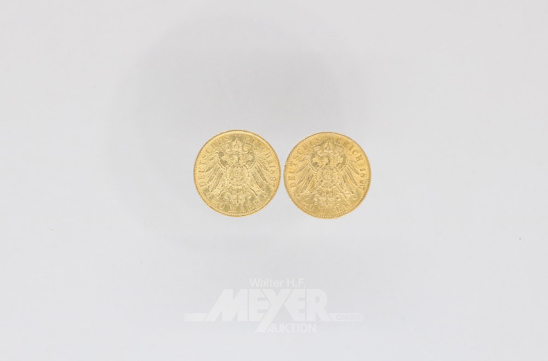 2 Goldmünzen 20 Mark, Deutsches Reich,