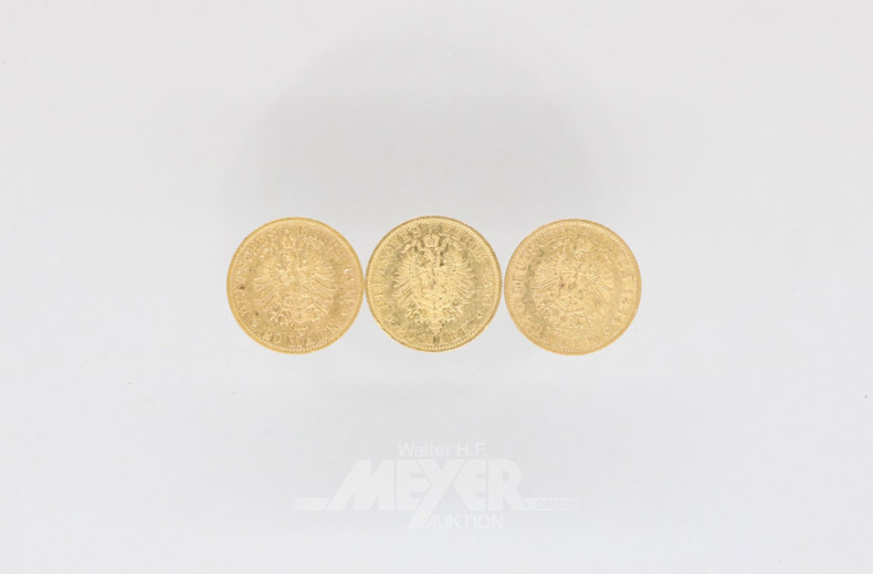 3 Goldmünzen 20 Mark, Deutsches Reich,