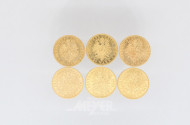 6 Goldmünzen 20 Mark, Deutsches Reich,