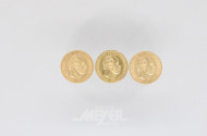3 Goldmünzen 20 Mark, Deutsches Reich,