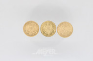 3 Goldmünzen 20 Mark, Deutsches Reich,