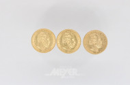 3 Goldmünzen 20 Mark, Deutsches Reich,