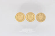 3 Goldmünzen 20 Mark, Deutsches Reich,