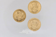 3 Goldmünzen 20 Mark, Deutsches Reich,